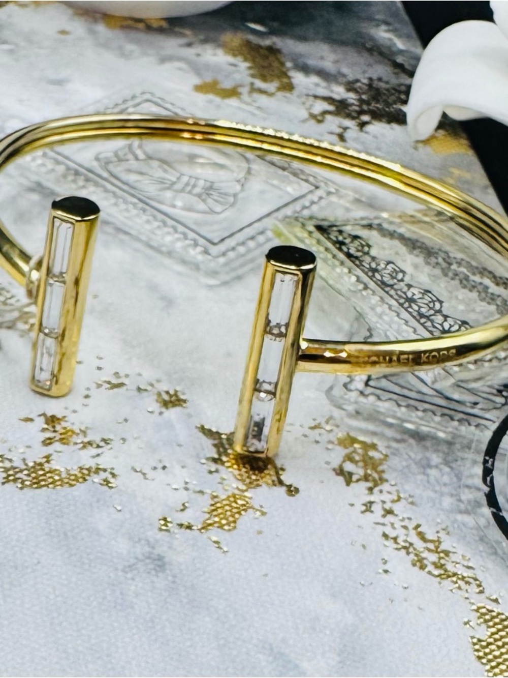 Michael Kors “Black Tie Affair” Open Bangle with Crystal Accents